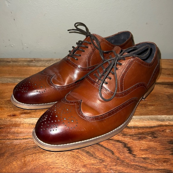 Stacy Adams Dunbar Tan Wingtip Oxfords 9W - Picture 2 of 13